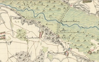 Ujście 1789 r. - Noteć na mapie Dystryktu Nadnoteckiego. Źr&oacute;dło GrafikaHistoryczna.pl