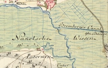 Nakło 1789 r. - Noteć na mapie Dystryktu Nadnoteckiego. Źr&oacute;dło GrafikaHistoryczna.pl