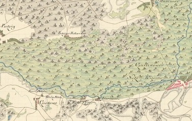 Czarnk&oacute;w 1789 r. - Noteć na mapie Dystryktu Nadnoteckiego. Źr&oacute;dło GrafikaHistoryczna.pl