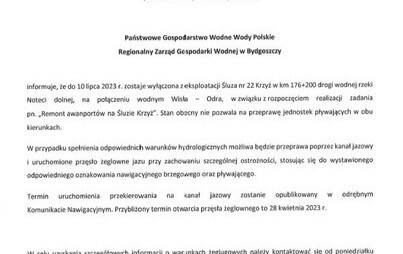 Zdjęcie do Remont awanport&oacute;w Śluzy nr 22 Krzyż - rzeka Noteć dolna w km 176+200
